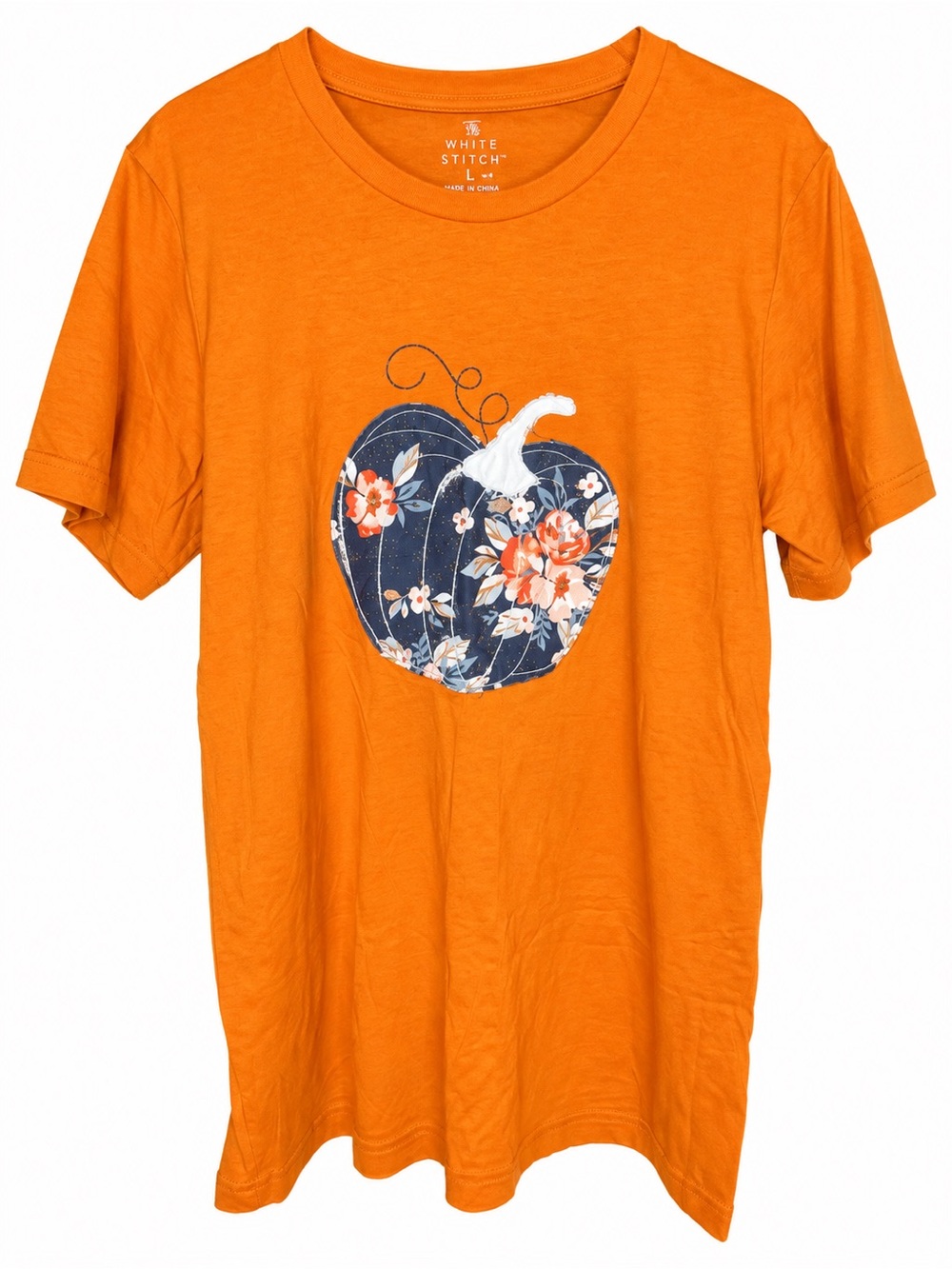 The White Stitch Orange Fall Floral Pumpkin Graphic Tee